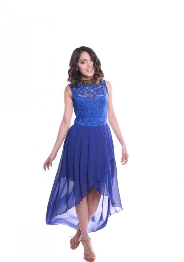 2016 Royal Blue High Low Dress Bridesmaid,Prom Dress Chiffon Lace, Long Evening Gown Floor Length