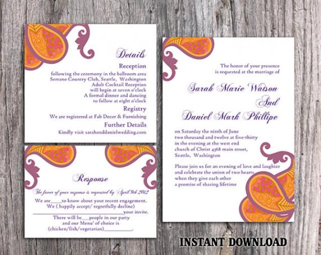 Bollywood Wedding Invitation Template Download Printable Invitations Editable Orange Wedding Invitation Indian invitation Paisley Invite DIY