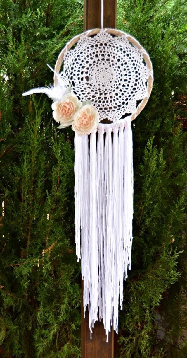 wedding photo - Atrapasueños Shabby Chic Peonías Crochet. Atrapasueños Romántico Flores. Atrapasueños Blanco Crochet Fondo Ceremonia Boda. Decoración pared.