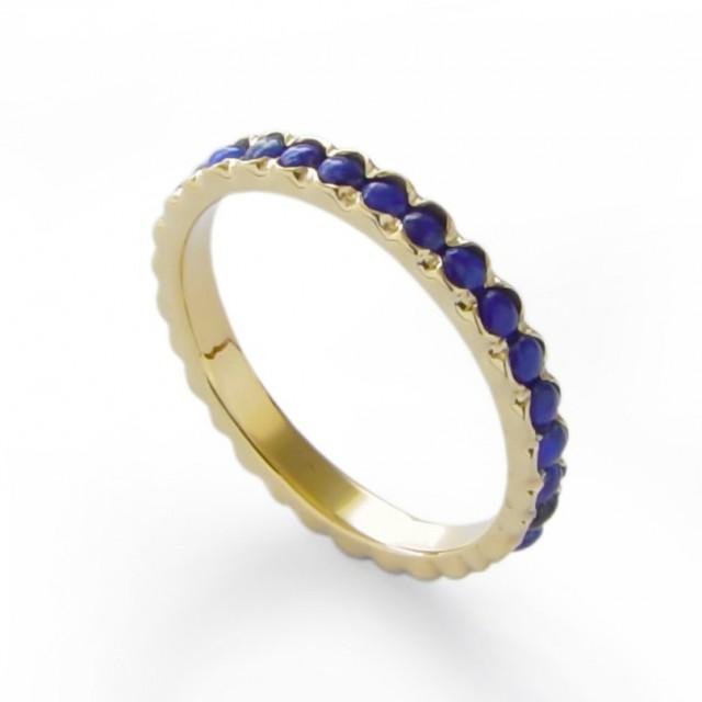 Lapis Gold Ring, Blue Gemstone wedding ring, Infinity band, Vintage style Handmade gold band, thin classic engagement ring, Blue Lapis band