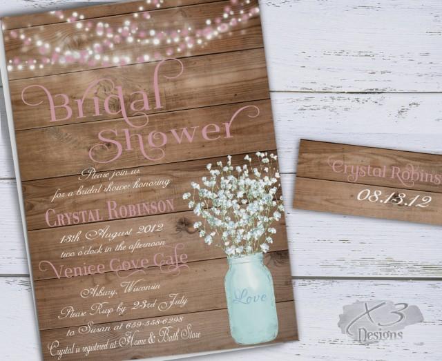 wedding photo - Mason Jar Wedding Shower Invitation, Rustic Bridal Shower Invitation Printable, Country Wedding Shower Invite