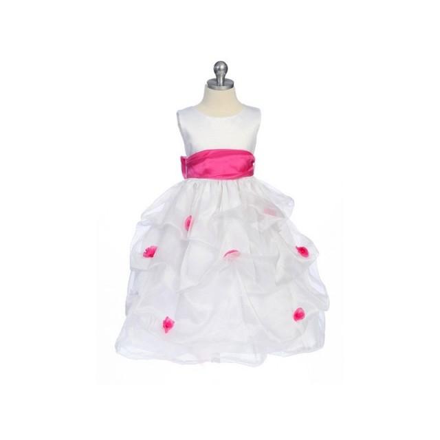 Fuchsia Flower Girl Dress - Matte Satin Bodice Gathered Organza Style: D2130 - Charming Wedding Party Dresses