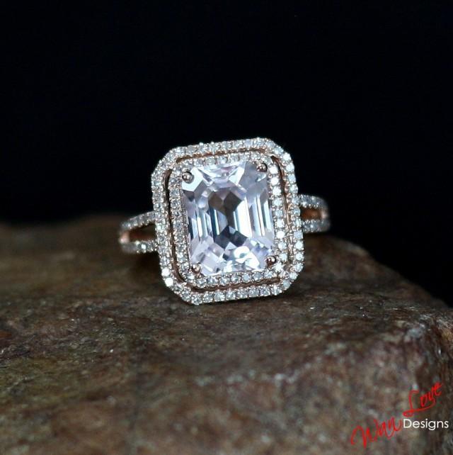 Light Pale Pink Sapphire & Diamond 2 Halo Engagement Ring 4ct 10x8mm-Custom-Wedding-Anniversary-14k 18k White Yellow Rose Gold-Platinum 10k