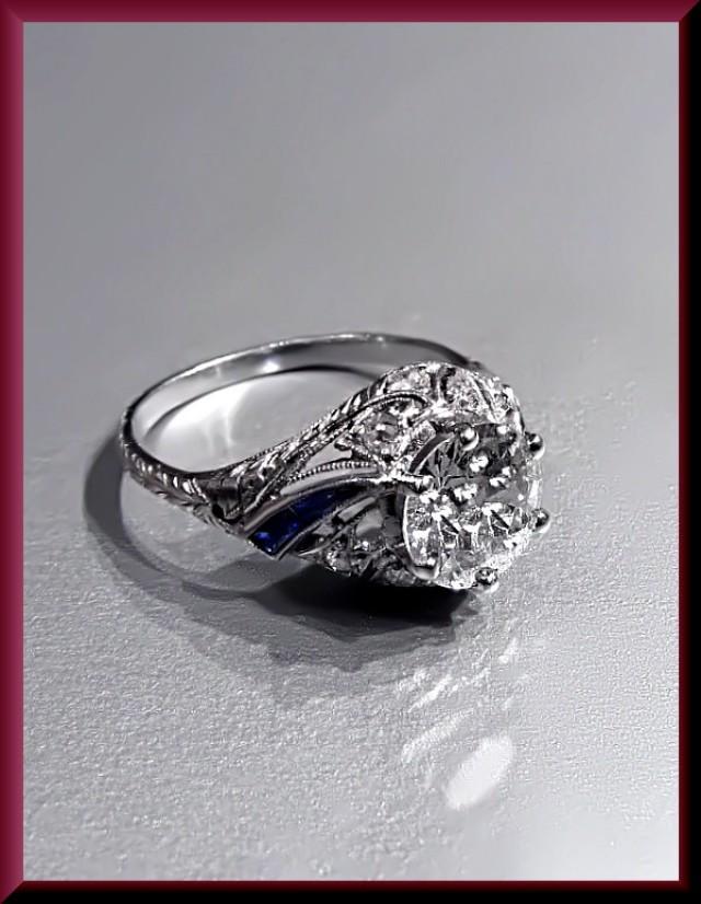 Antique Vintage Art Deco Platinum Old European Cut Diamond Engagement Ring Wedding Ring - ER 171S