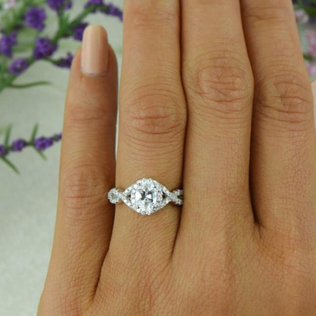 1 ctw Oval Twisted Halo Ring, Engagement Ring, Man Made Diamond Simulants, Wedding Ring, Infinity Bridal Ring, Promise Ring, Sterling Silver
