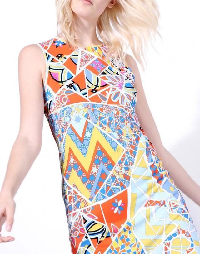 Emilio Pucci Orange Turquoise Mosaico Print Short Dress