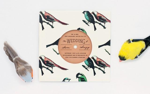 Bird Pattern Record with Sleeve Invitation