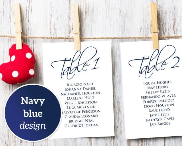 wedding photo - Navy Table Seating Cards 1-40 Template, Seating Chart, DIY Table Cards, Table Numbers 5x7, Seating Plan, Printable Table Cards  - $9.50 USD