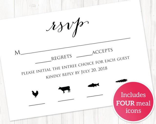 wedding photo - RSVP Card With Meal Icons Templates, FOUR Meal Combinations, RSVP Insert Template, Printable Rsvp Card With Meal Options Templates,  - $6.50 USD