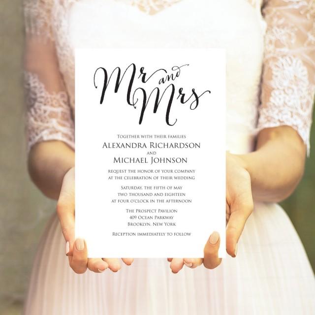 wedding photo - Mr. and Mrs. Wedding Invitation Template, Editable Template, DIY Wedding Printable, Personalized Invitation, Wedding Invitation  - $6.50 USD