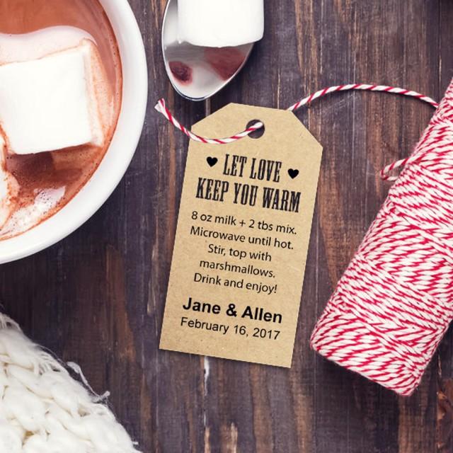wedding photo - Hot Chocolate Favors Recipe Tag, THREE Template Sizes, Let Love Keep You Warm Custom Tags, DIY Printable Favor Tags, Gift Tags, Wedding Tags - $6.50 USD