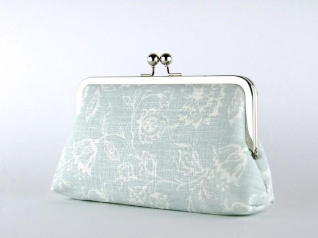 Wedding  Clutch, Wildflowers in Ice Blue Clutch, Silk Lining, Bridesmaid Gift, Bridesmaid clutch, Ice and Blush collection