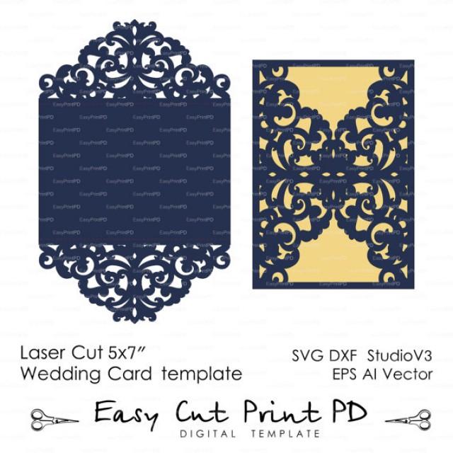 wedding photo - Wedding invitation Pattern Card Template Lace folds (studio V3, svg, dxf, ai, eps, png, pdf) lasercut Instant Download Silhouette Cameo