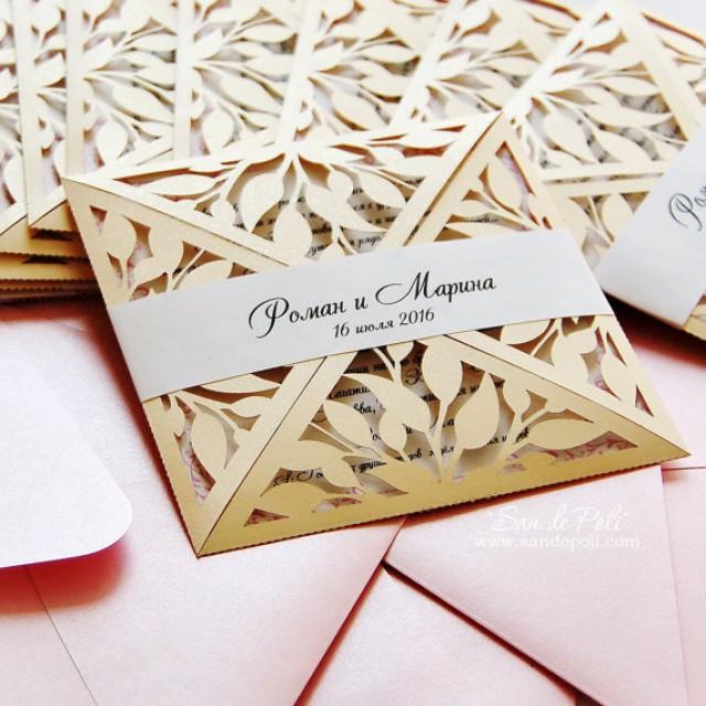 wedding photo - Leaves Leaf Laser cut Rustic Wedding invitation Pattern (studio V3, svg, dxf,dwg, ai, eps, png, pdf) Card Template folds Silhouette Cameo