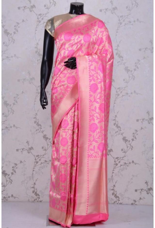 wedding photo - Pure Banarasi Silk-Pink & Gold