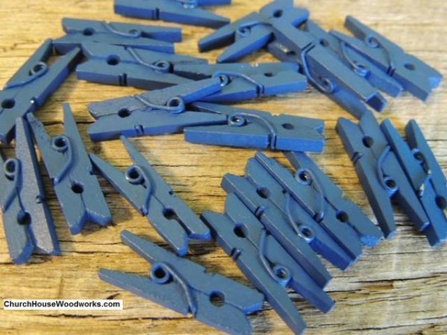 wedding photo - Pack of 100 Mini Dark Blue Wooden Clothespins