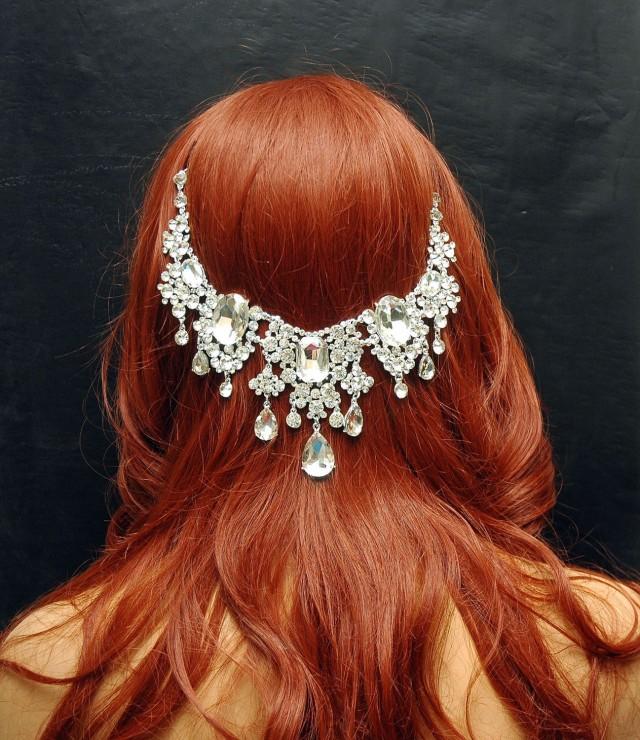 wedding photo - Bridal Hair Accessories, Crystal Wedding Headband, Beach Wedding Headpiece, Statement Hair Jewelry, Prom, Hair Accessories, Boho Hair Chain - $80.00 USD