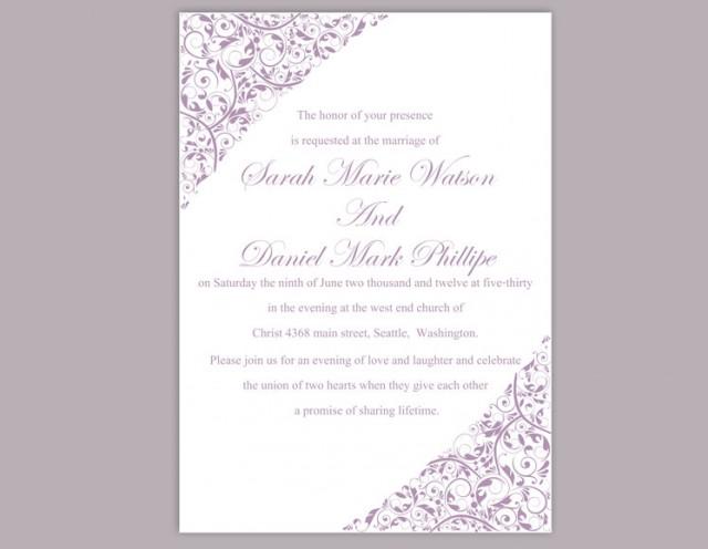 wedding photo - Wedding Invitation Template Download Printable Wedding Invitations Editable Invite Purple Wedding Invitation Elegant Lavender Invitation DIY - $6.90 USD