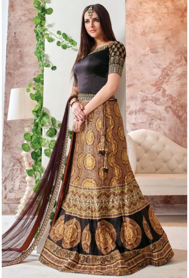wedding photo - Coffee brown and black silk lehenga choli with net duppatta