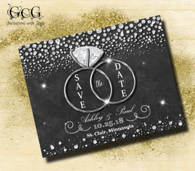 wedding photo - Bling Save the Date magnet Diamond Save the date magnets cheap Save the date magnets for wedding Chalkboard Save the Date Diamond ring - $25.00 USD