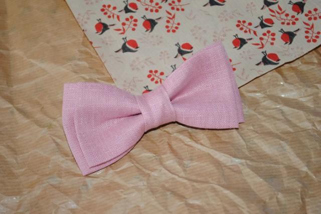 wedding photo - Dusty pink wedding Pale pink linen bow tie Father of the bride gift Groom gifts Groomsmen ties Linen pocket square Gifts for dad Gift ideas - $9.61 USD