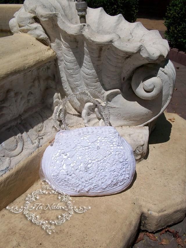 wedding photo - Bag Lace Romantic Bridal White Handbag Vintage Style Crochet Gepure Irish Lace Wedding Luxury - $115.00 USD