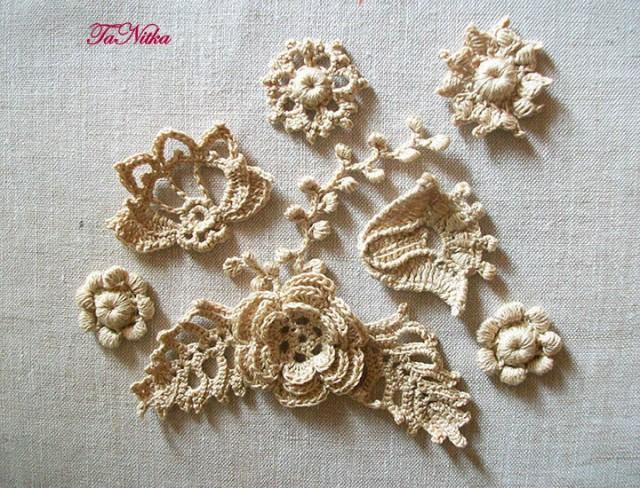 wedding photo - Crochet Applique Ivory Flowers Irish Lace Decoration of Clothes Handwork Home Decor Embellishment - $15.55 USD