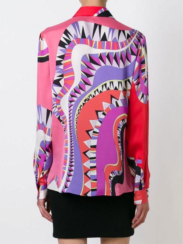 wedding photo - Emilio Pucci Multi-colored Graphic Printed Shirt Blouse Red
