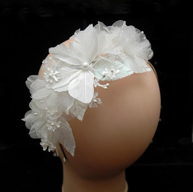 wedding photo - Flower Wedding Headband, Butterfly Headpiece, Bridal Headpiece, Rustic Wedding Hair Accessories, Bohemian Wedding, One of a Kind - $55.00 USD
