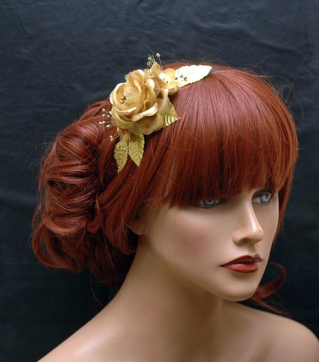 wedding photo - Flower Gold Headband, Bohemian Headband, Gold Hair Accessories, Bridal Headband, Wedding Hair Accessories - $28.00 USD
