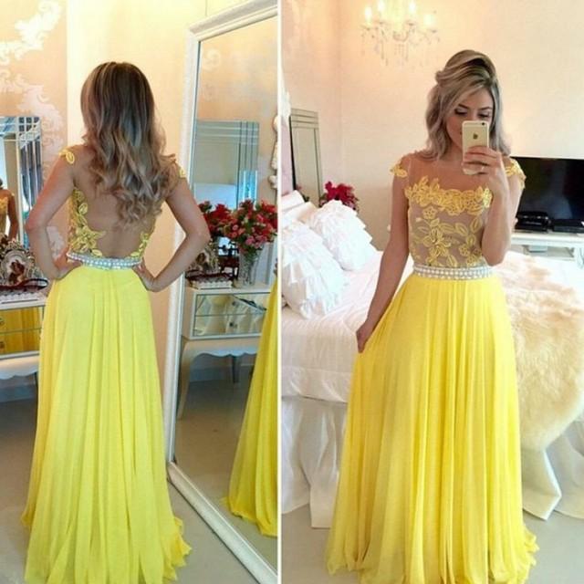 wedding photo - yellow prom Dress,lace Prom Dresses,long prom dress,evening dress,charming prom dress,BD1671