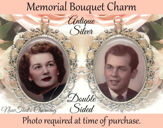 wedding photo - SALE! Double-Sided Memorial Bouquet Charm - Personalized with Photo - Antique Bronze or Silver - $19.99 USD
