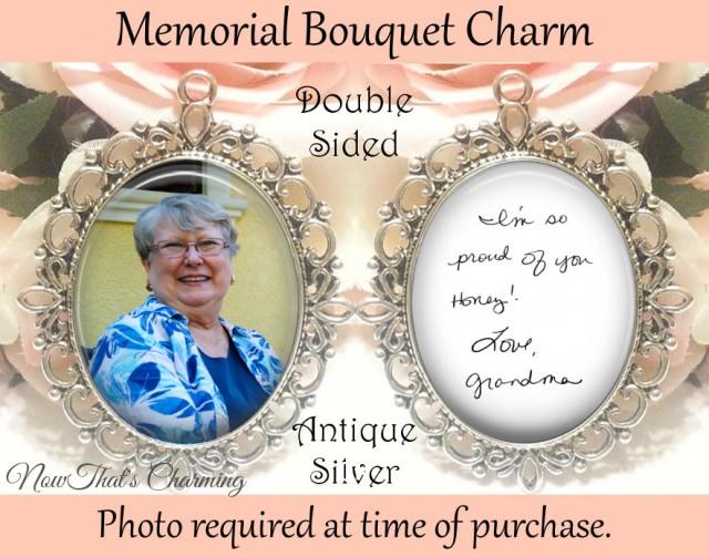wedding photo - SALE! Double-Sided Handwriting Memorial Bouquet Charm - Personalized with Photo and your loved ones handwriting - $19.99 USD