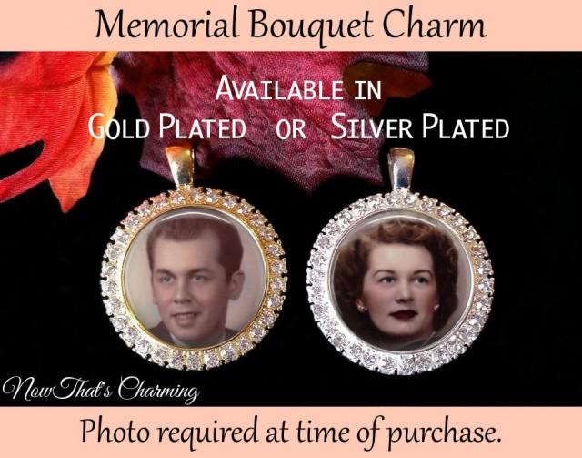wedding photo - SALE! Rhinestone Memorial Bouquet Charm - Personalized with Photo - $16.99 USD