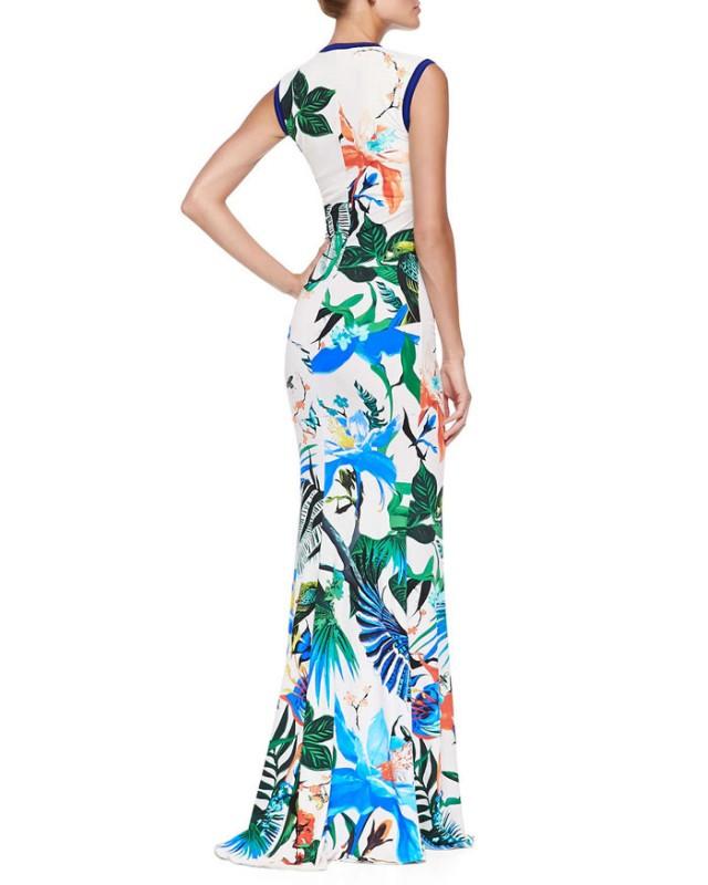wedding photo - Emilio Pucci Blue Tropical Floral-Print U-Neck Maxi Dress