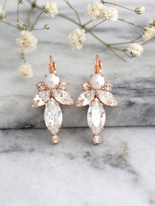 wedding photo - Bridal Earrings, Bridal Crystal Earrings, Pearl Earrings, Swarovski Earrings, Bridal Drop Earrings, Bridesmaid Earrings, Bridal Droplets. - $63.00 USD
