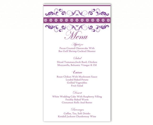 wedding photo - Wedding Menu Template DIY Menu Card Template Editable Text Word File Instant Download Purple Menu Eggplant Menu Card Printable Menu 4x7inch - $6.90 USD