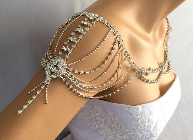 wedding photo - Wedding Shoulder Jewelry, Wedding Dress Accessories, Bridal Shoulder Necklace, Rhinestone Shoulder, Wedding Shoulder Necklace - $92.00 USD