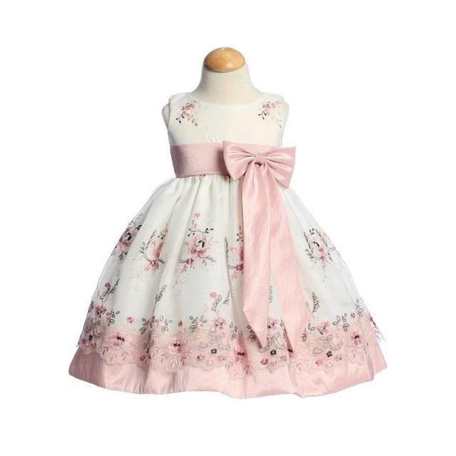 Dusty Rose Embroidered Organza Dress w/ Taffeta Waistband & Bow Style: LM558 - Charming Wedding Party Dresses