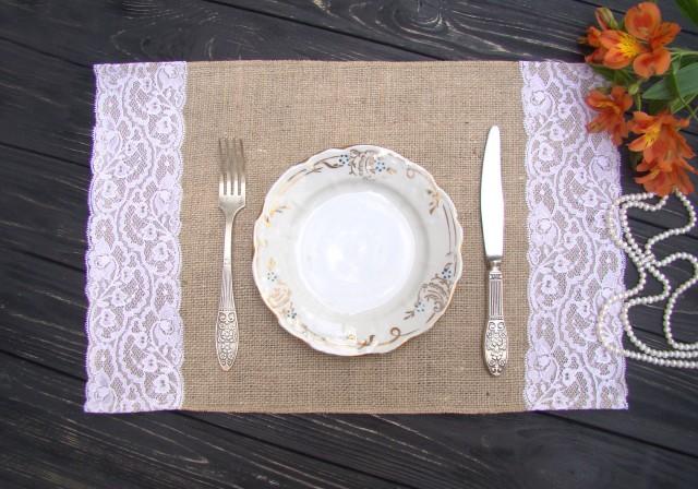wedding photo - Burlap and lace Placemat Wedding Table Setting Rustic Table Topper Burlap placemat Hessian Table Runner Bohemian Overlay Farmhouse decor - $6.35 USD