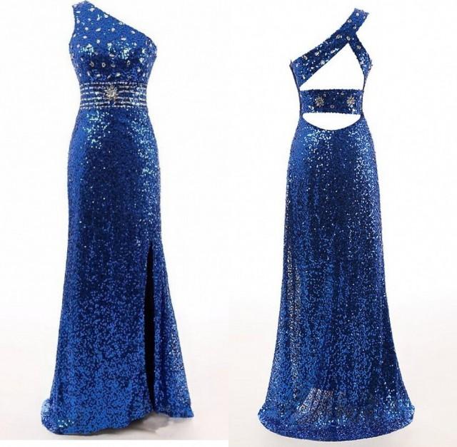 wedding photo - royal blue prom Dress,one shoulder Prom Dress,long prom dress,sparkle prom dress,2016 prom dress,BD1260