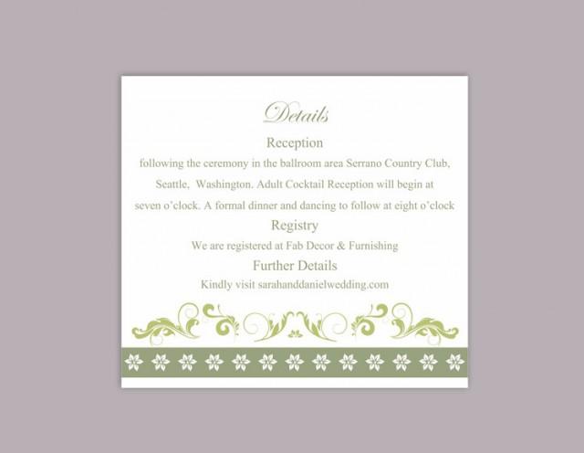 wedding photo - DIY Wedding Details Card Template Download Printable Wedding Details Card Editable Olive Green Details Card Elegant Floral Information Cards - $6.90 USD