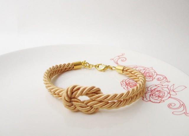 wedding photo - tie the knot bracelet, bridesmaid gift, nautical bracelet, maid of honor gift, baby shower gift,beach wedding,rope bracelet in gold - $9.00 USD