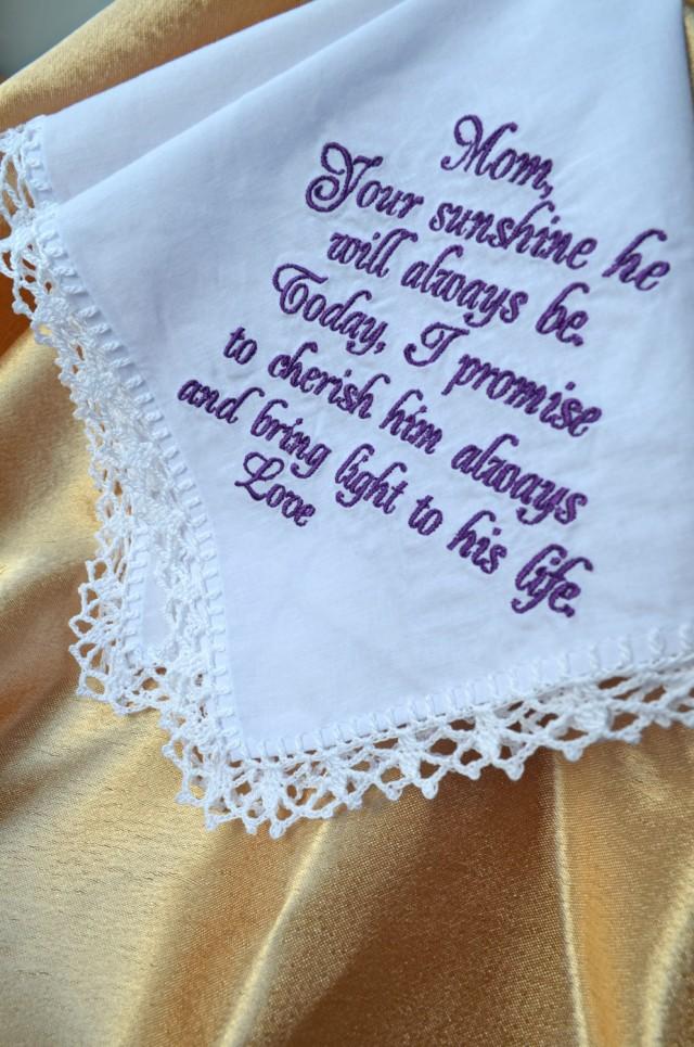 wedding photo - Mother of the groom gift from bride Wedding Handkerchief for mother Wedding gift for Mother in law Wedding gift for Mom wedding gift parents - $18.00 USD