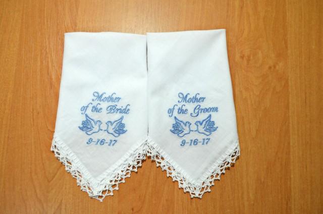 wedding photo - Wedding keepsake Wedding gift for mother of the bride mother of the groom mom gifts idea Wedding Hankerchief bridal gift groom gift from son - $35.35 USD