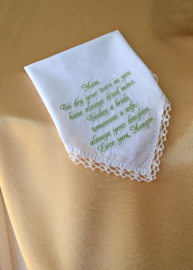 wedding photo - Mother of the bride gift from daughter Wedding gift for mom from daughter gift for mother of the bride gift wedding handkerchief for mom - $17.86 USD