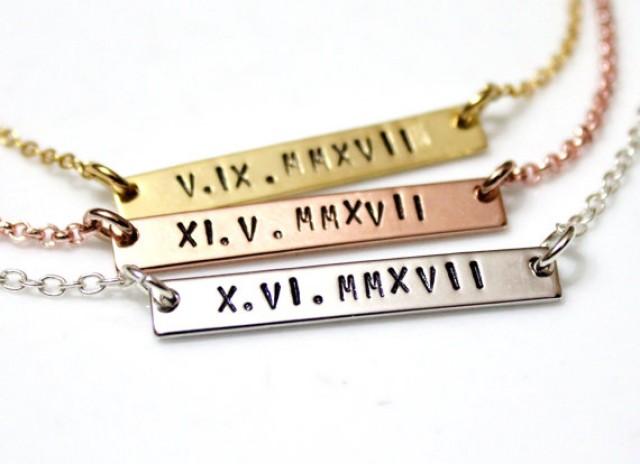 wedding photo - Roman Numeral Necklace, Numeral Bar, Wedding Date Necklace, Bridesmaid Gift, Birthday Gift, Rose Gold Silver Gold Necklace