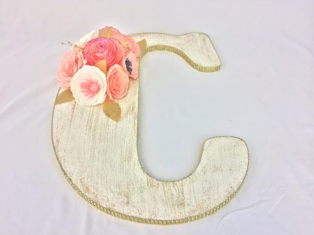 wedding photo - Floral letters - Coral and gold flower letters - Flower wood number - Floral nursery decor - Floral initial decoration - $89.00 USD