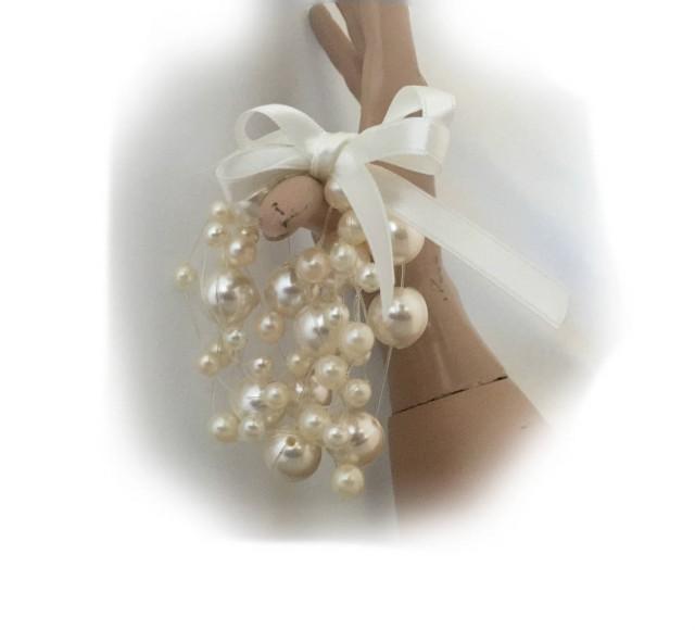 wedding photo - Handmade Ivory Multi Strand Bracelet, Layered Faux Pearl Bracelet, Brides Jewelry, Bridesmaids Gifts - $64.00 USD
