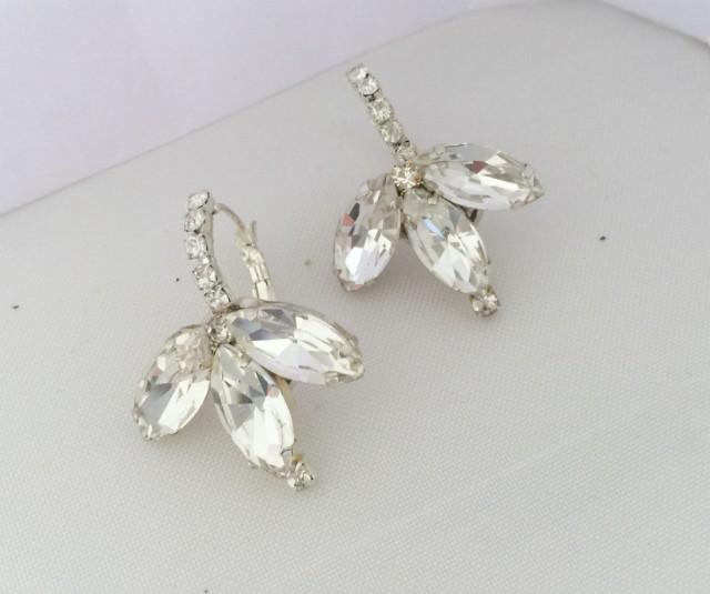 wedding photo - Dangle Earrings for Brides , Bridesmaids Gift Round Dangle Earrings ,Crystal Earrings - $32.00 USD
